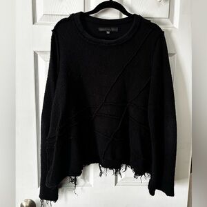 Veronique Miljkovitch Womens Sweater Medium Black Fringe Hem Lagenlook Cotton